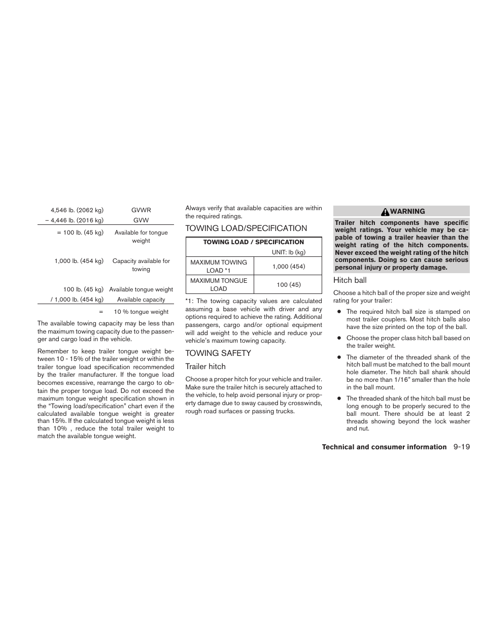 Towing load/specification -19 towing safety -19 | NISSAN 2010 Maxima User Manual | Page 439 / 457