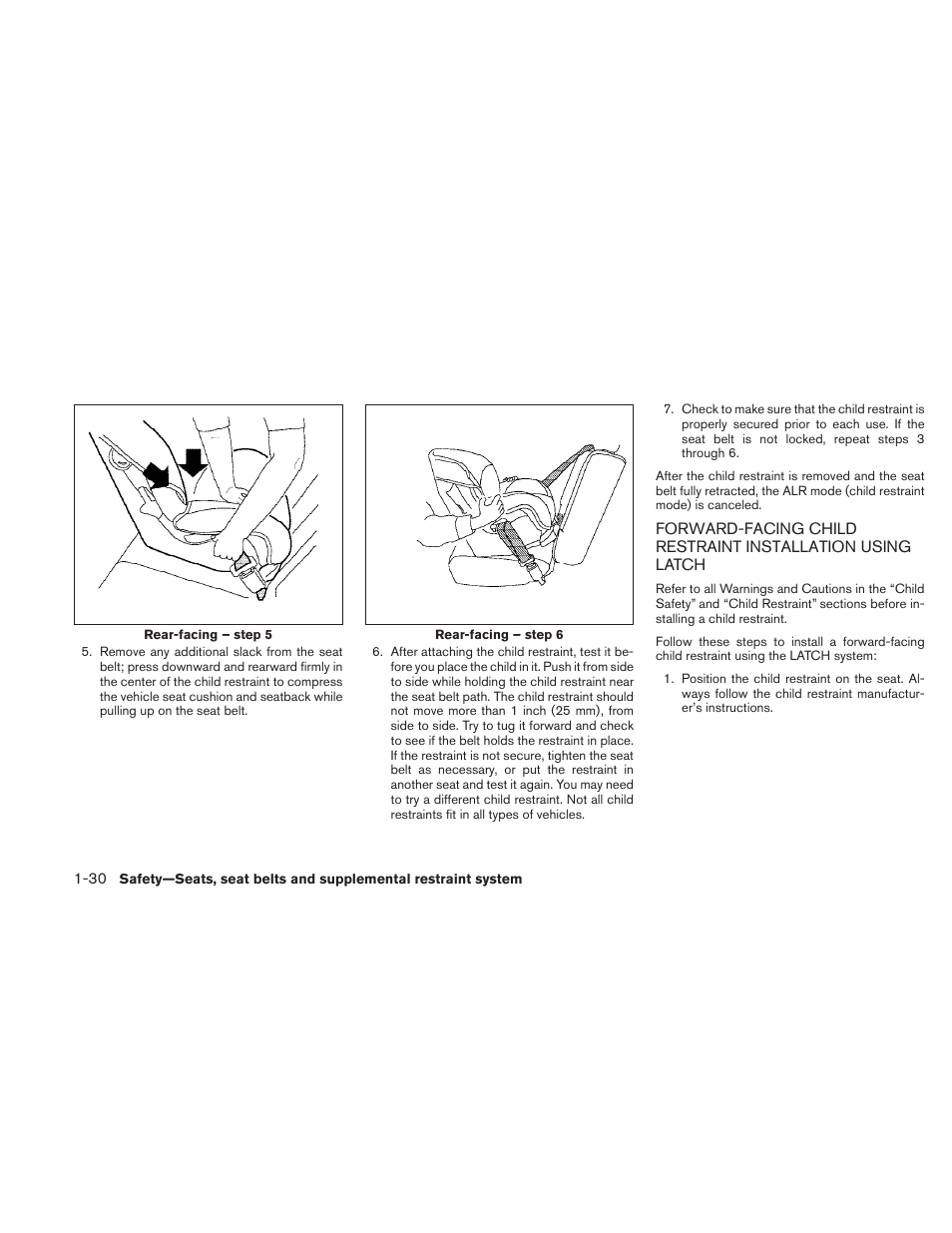 Forward-facing child restraint installation, Using latch -30 | NISSAN 2010 Maxima User Manual | Page 46 / 457