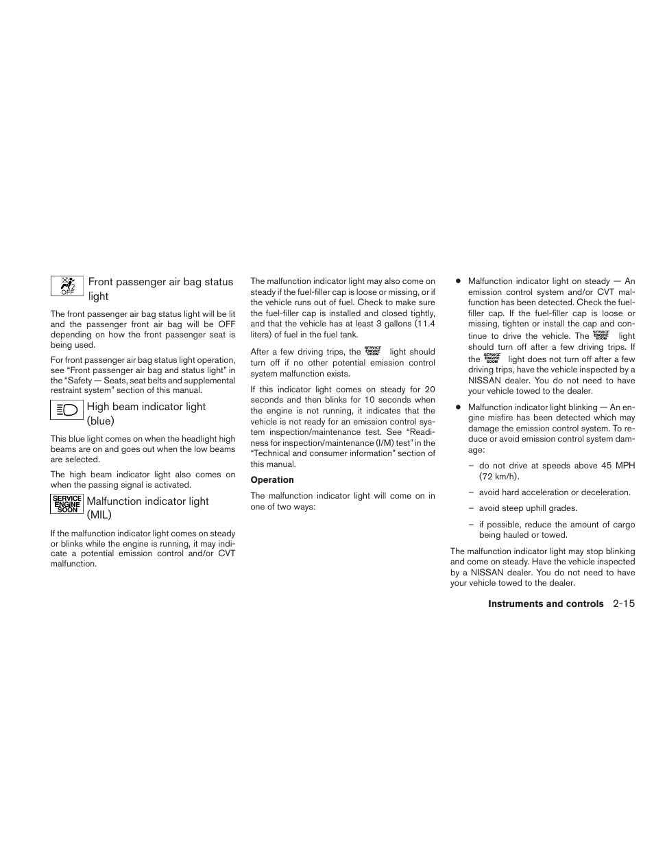 NISSAN 2010 Maxima User Manual | Page 87 / 457