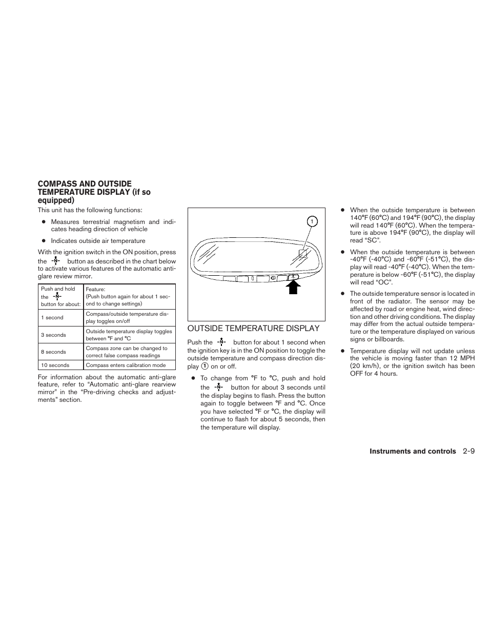 Compass and outside temperature display, If so equipped) -9, Outside temperature display -9 | NISSAN 2010 Frontier User Manual | Page 101 / 373