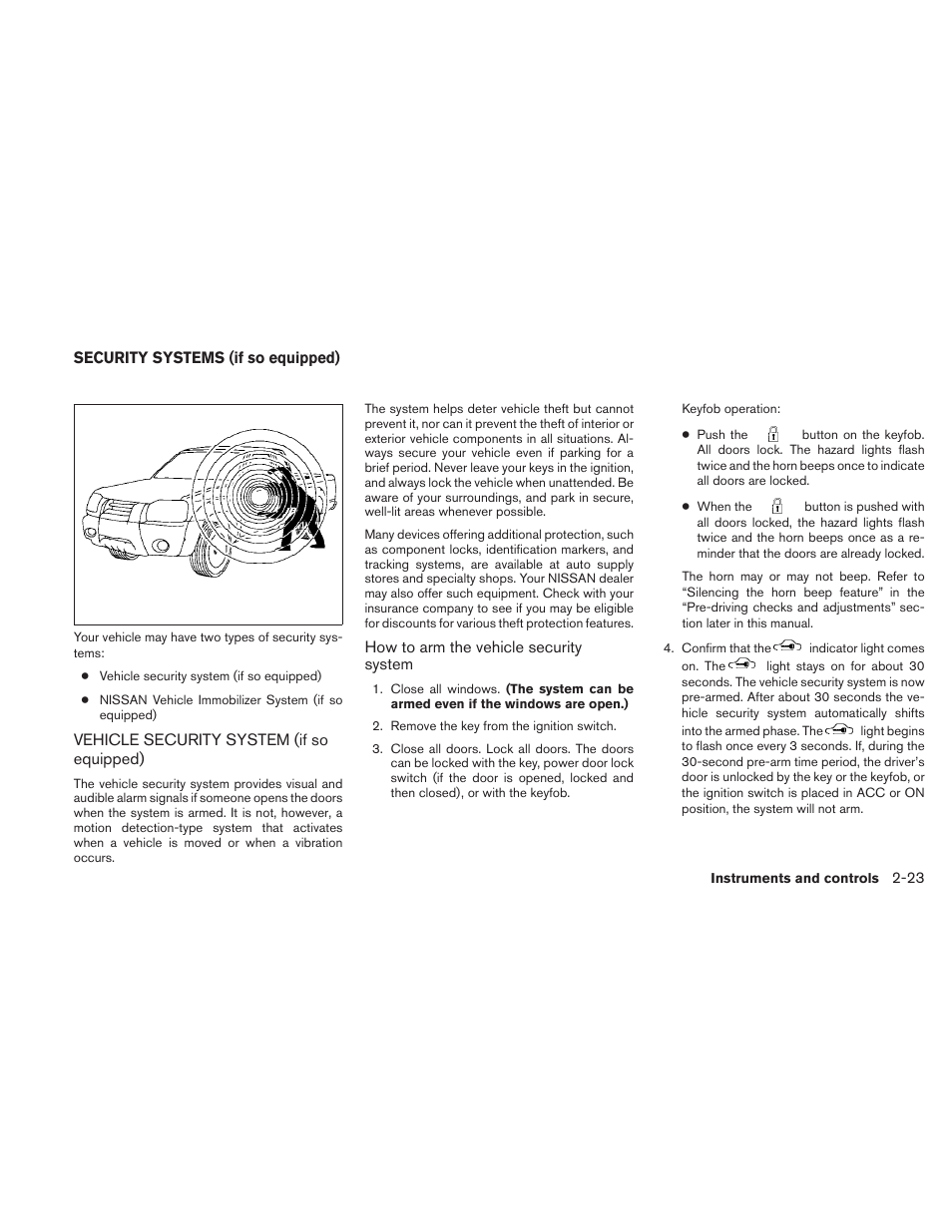 Security systems (if so equipped) -23, Vehicle security system (if so equipped) -23 | NISSAN 2010 Frontier User Manual | Page 115 / 373