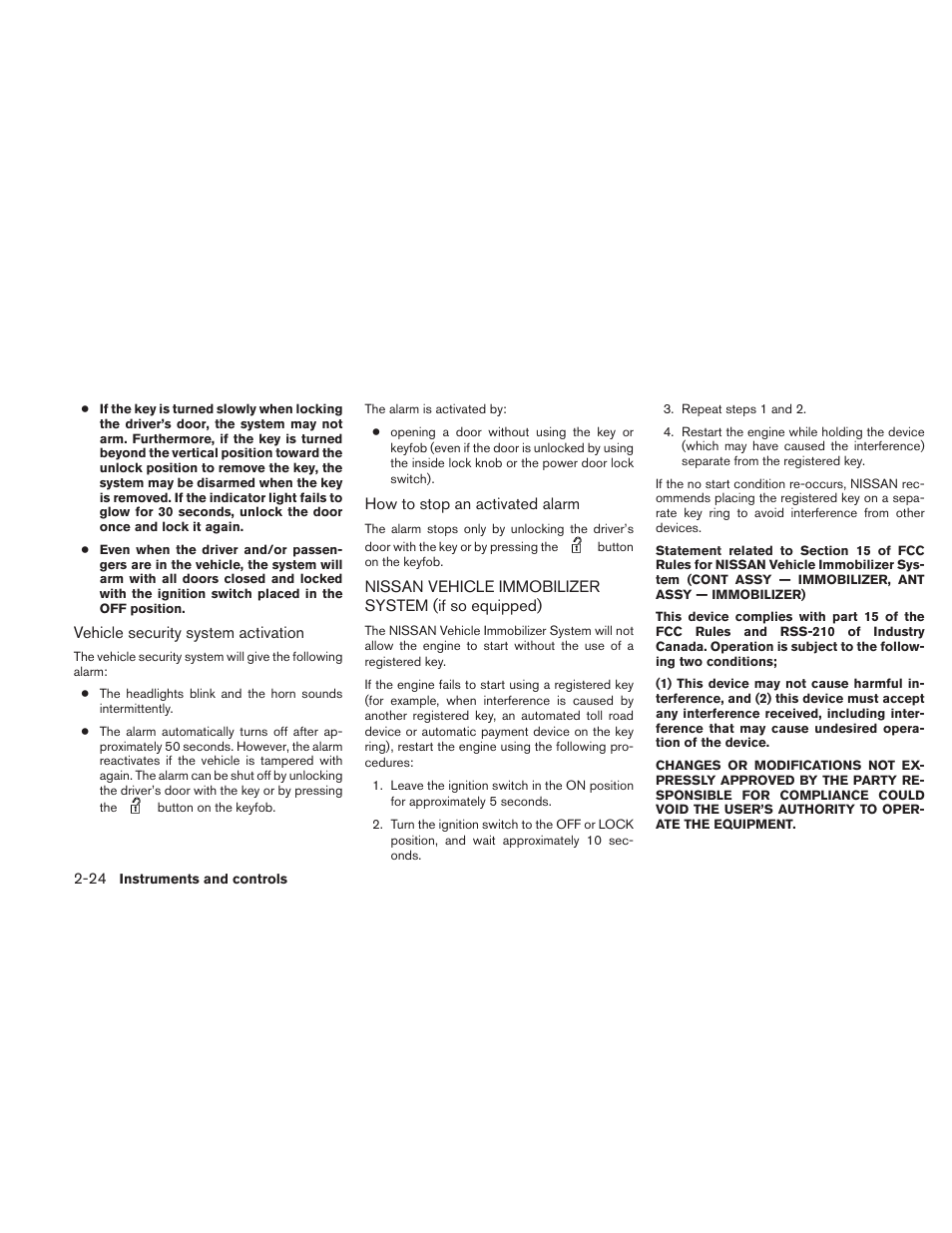 Nissan vehicle immobilizer system, If so equipped) -24 | NISSAN 2010 Frontier User Manual | Page 116 / 373