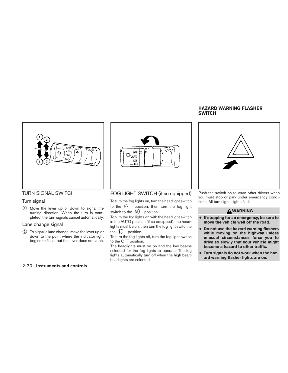 Hazard warning flasher switch -30 | NISSAN 2010 Frontier User Manual | Page 122 / 373