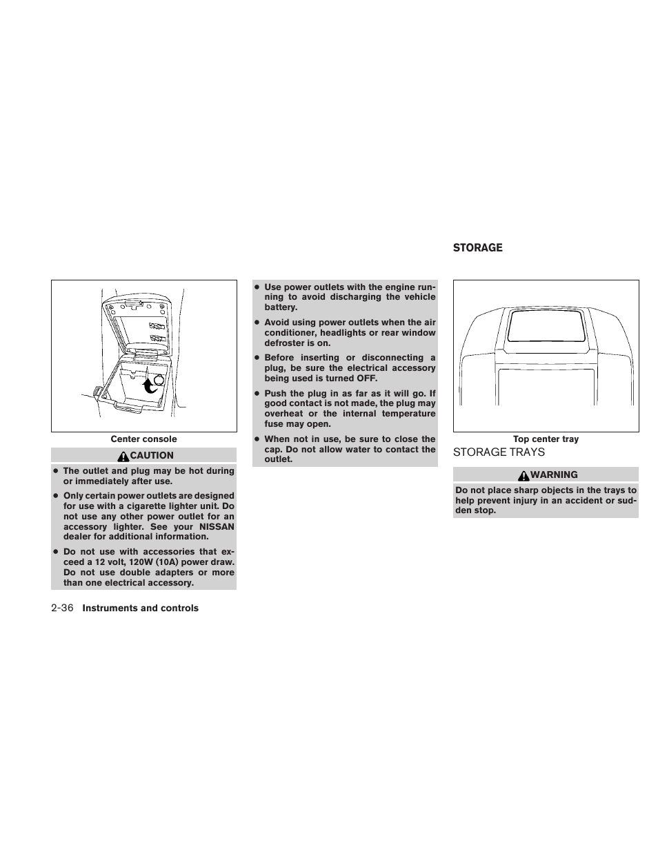 Storage -36, Storage trays -36 | NISSAN 2010 Frontier User Manual | Page 128 / 373