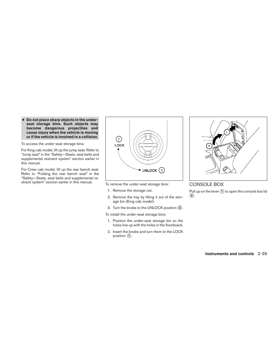 Console box -39 | NISSAN 2010 Frontier User Manual | Page 131 / 373