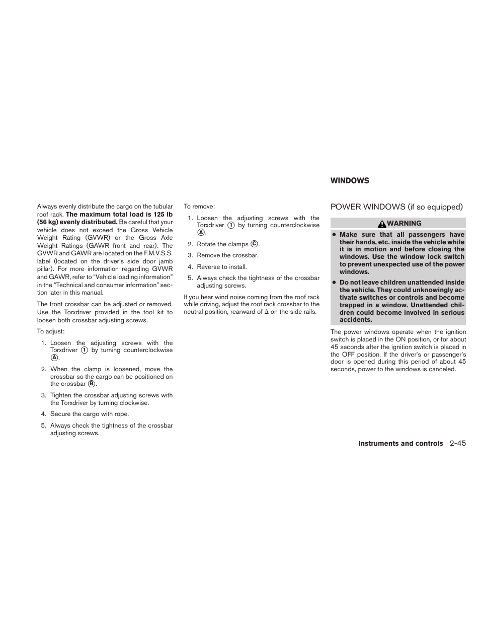 Windows -45, Power windows (if so equipped) -45 | NISSAN 2010 Frontier User Manual | Page 137 / 373