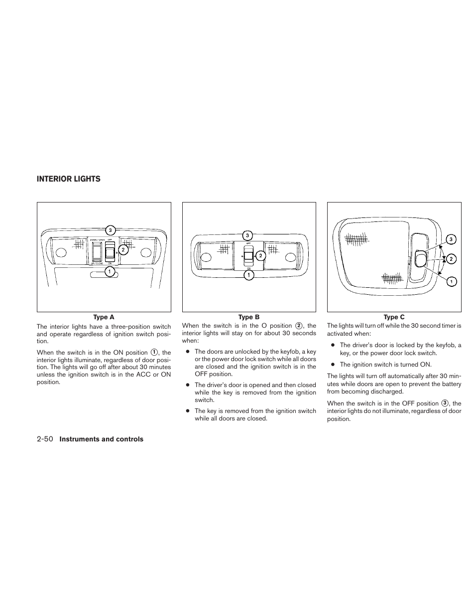Interior lights -50 | NISSAN 2010 Frontier User Manual | Page 142 / 373