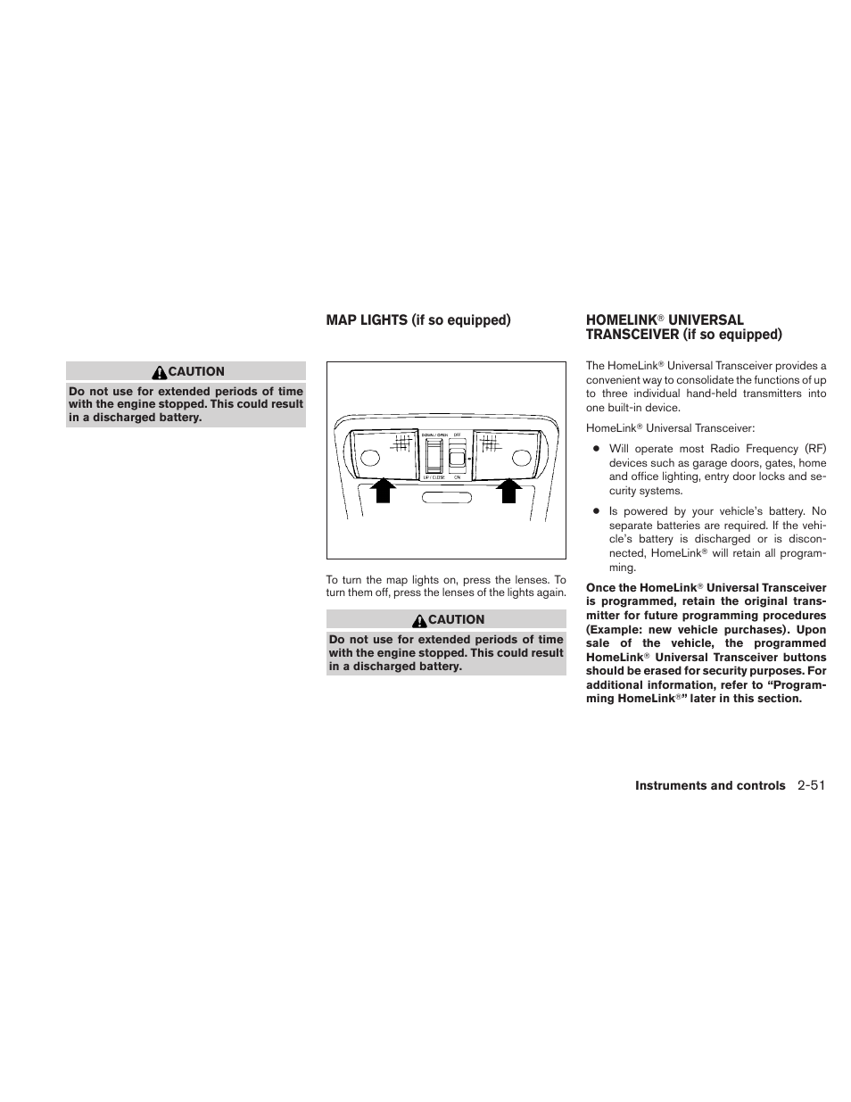 Map lights (if so equipped) -51 homelink, Universal transceiver (if so equipped) -51 | NISSAN 2010 Frontier User Manual | Page 143 / 373