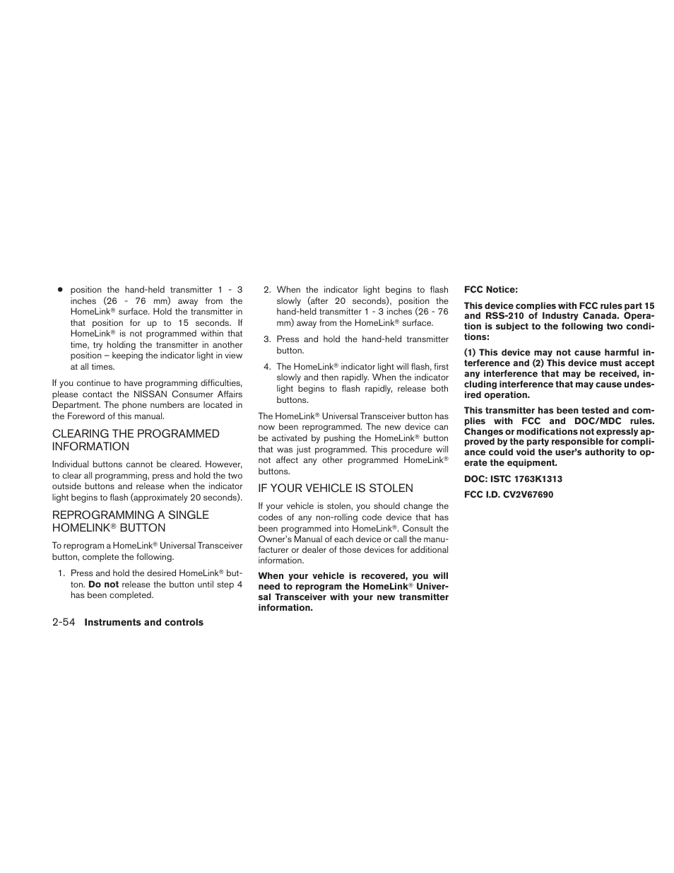 Button -54, If your vehicle is stolen -54 | NISSAN 2010 Frontier User Manual | Page 146 / 373