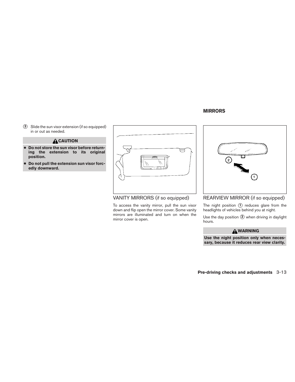 Vanity mirrors (if so equipped) -13, Mirrors -13, Rearview mirror (if so equipped) -13 | NISSAN 2010 Frontier User Manual | Page 159 / 373