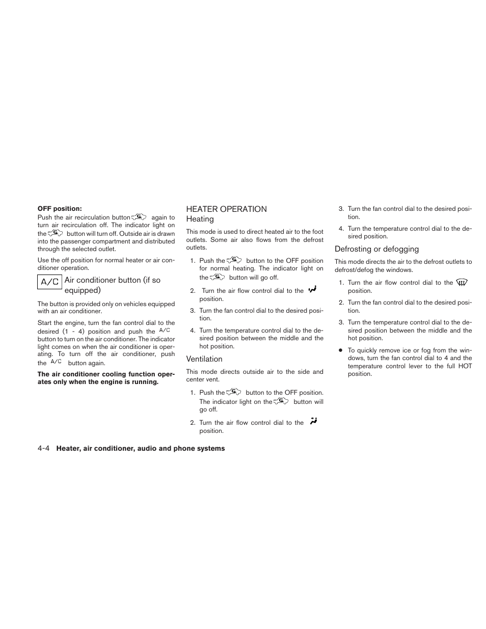 Heater operation -4 | NISSAN 2010 Frontier User Manual | Page 170 / 373
