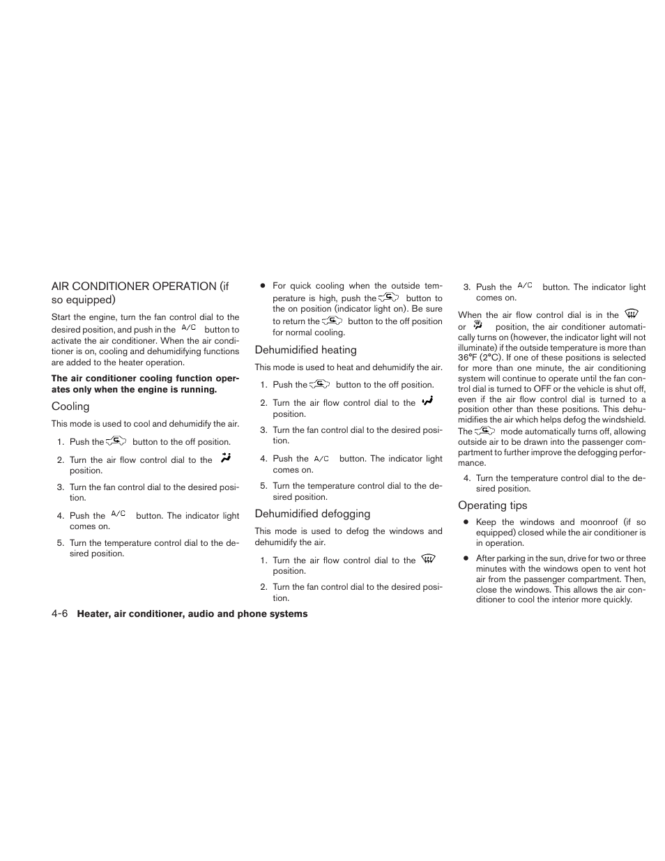 Air conditioner operation (if so equipped) -6 | NISSAN 2010 Frontier User Manual | Page 172 / 373