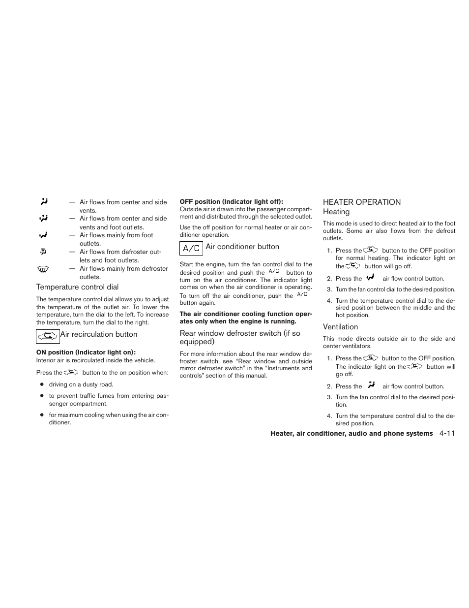 Heater operation -11 | NISSAN 2010 Frontier User Manual | Page 177 / 373