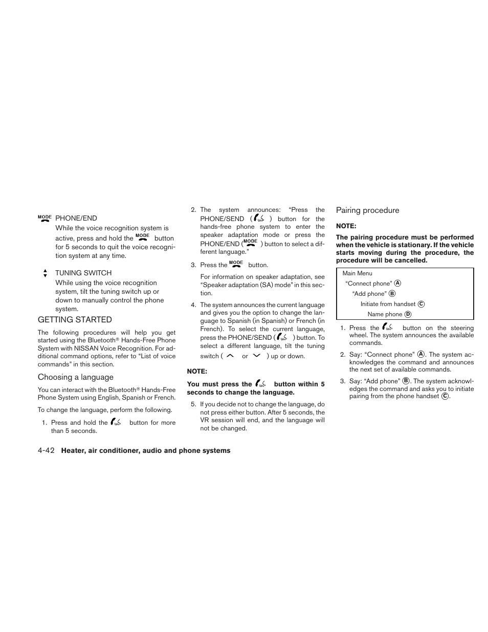 Getting started -42 | NISSAN 2010 Frontier User Manual | Page 208 / 373