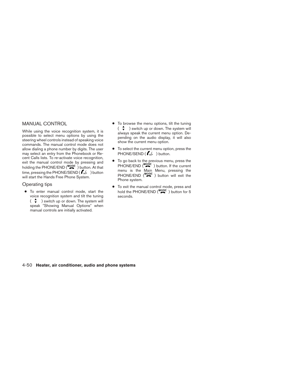 Manual control -50 | NISSAN 2010 Frontier User Manual | Page 216 / 373