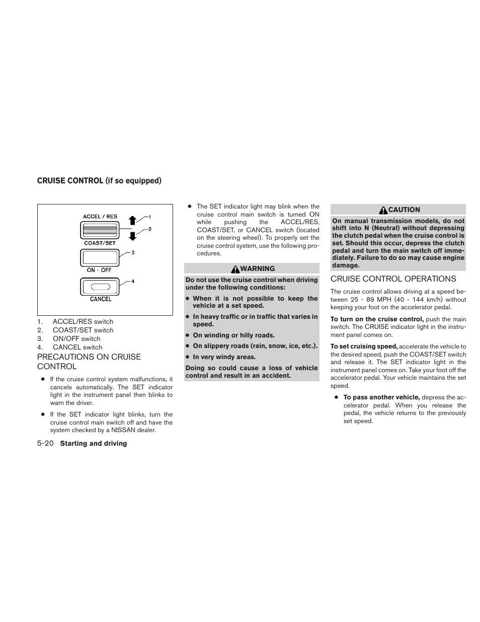 Cruise control (if so equipped) -20 | NISSAN 2010 Frontier User Manual | Page 238 / 373