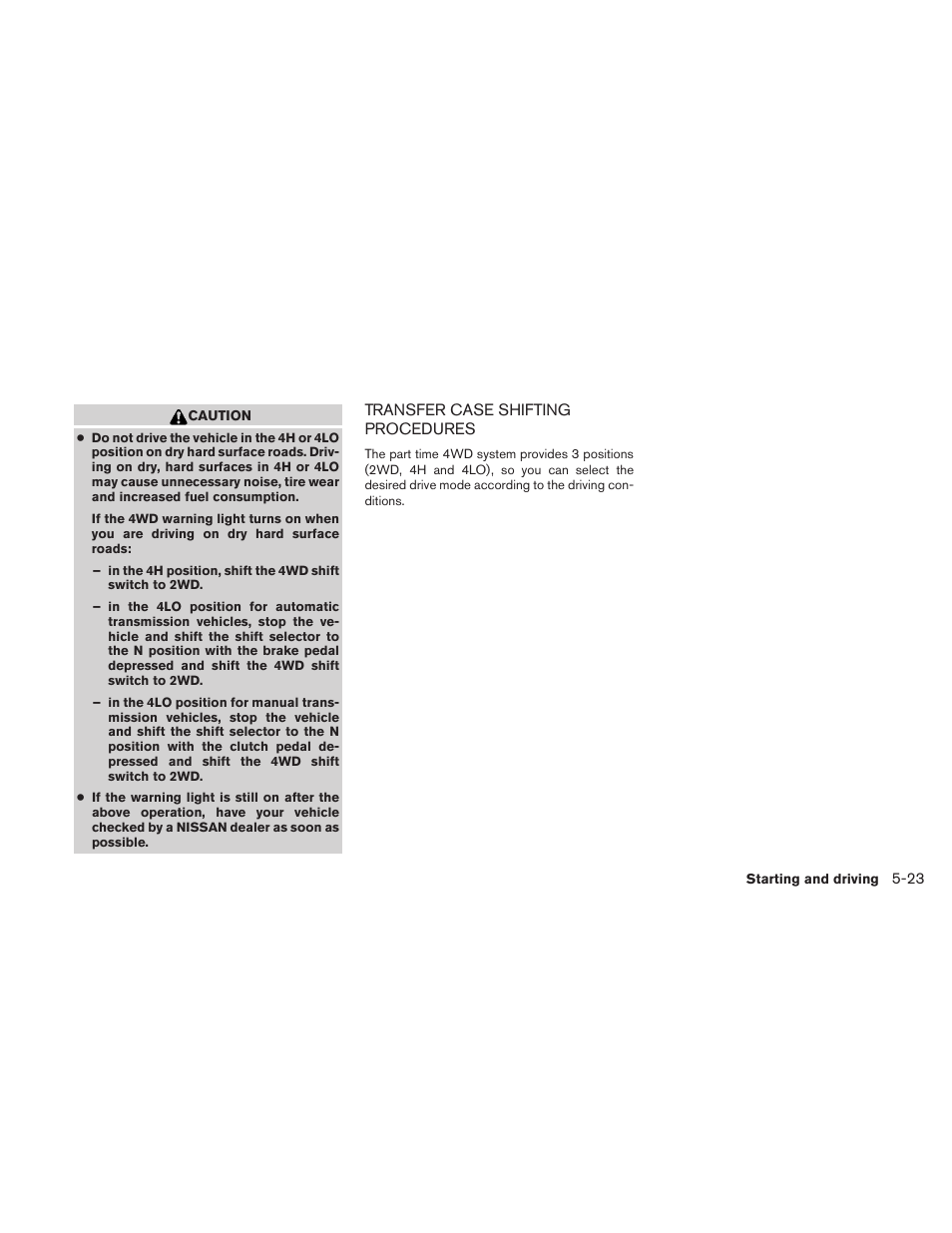 Transfer case shifting procedures -23 | NISSAN 2010 Frontier User Manual | Page 241 / 373