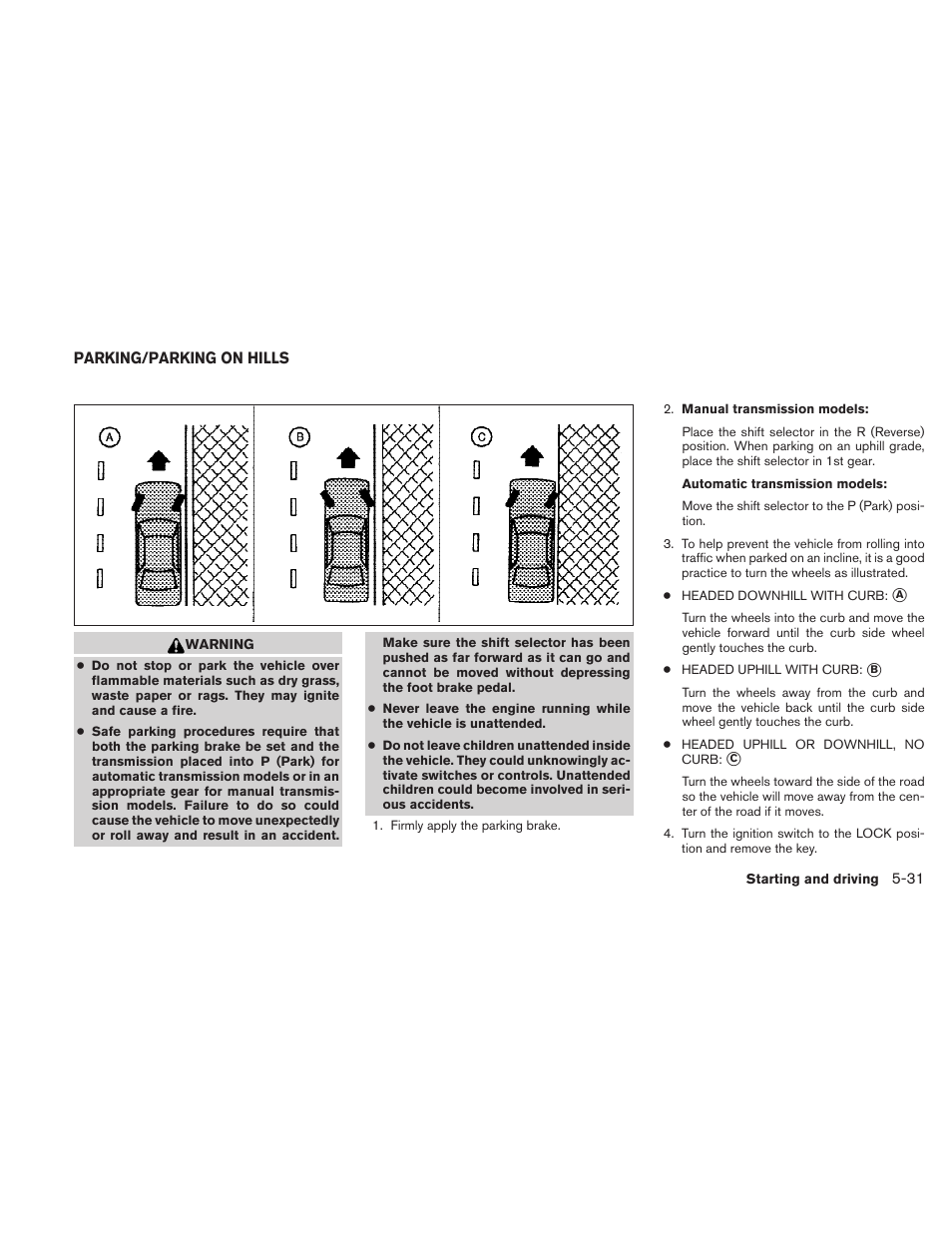 Parking/parking on hills -31 | NISSAN 2010 Frontier User Manual | Page 249 / 373