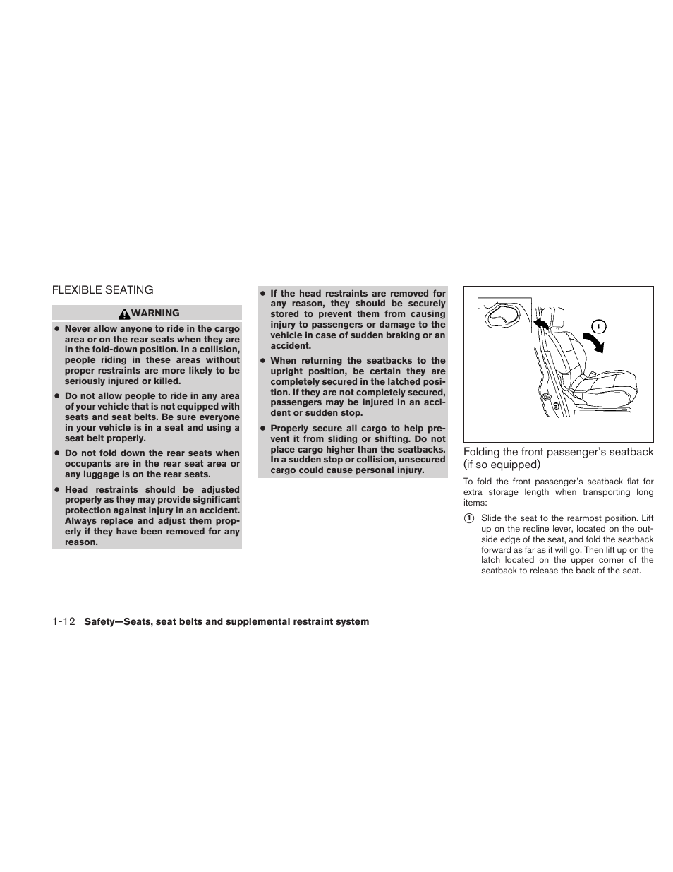Flexible seating -12 | NISSAN 2010 Frontier User Manual | Page 30 / 373