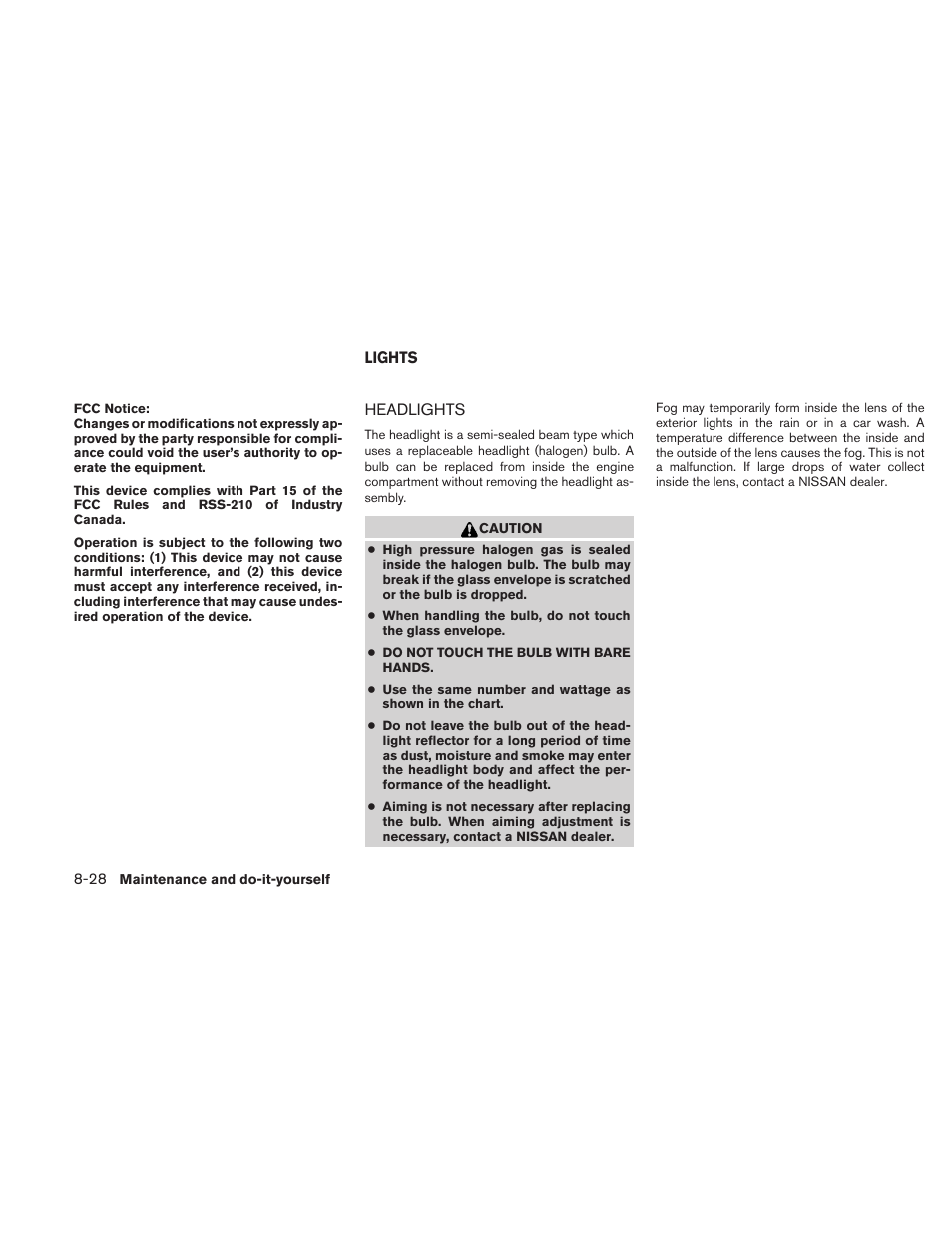 Lights -28, Headlights -28 | NISSAN 2010 Frontier User Manual | Page 308 / 373