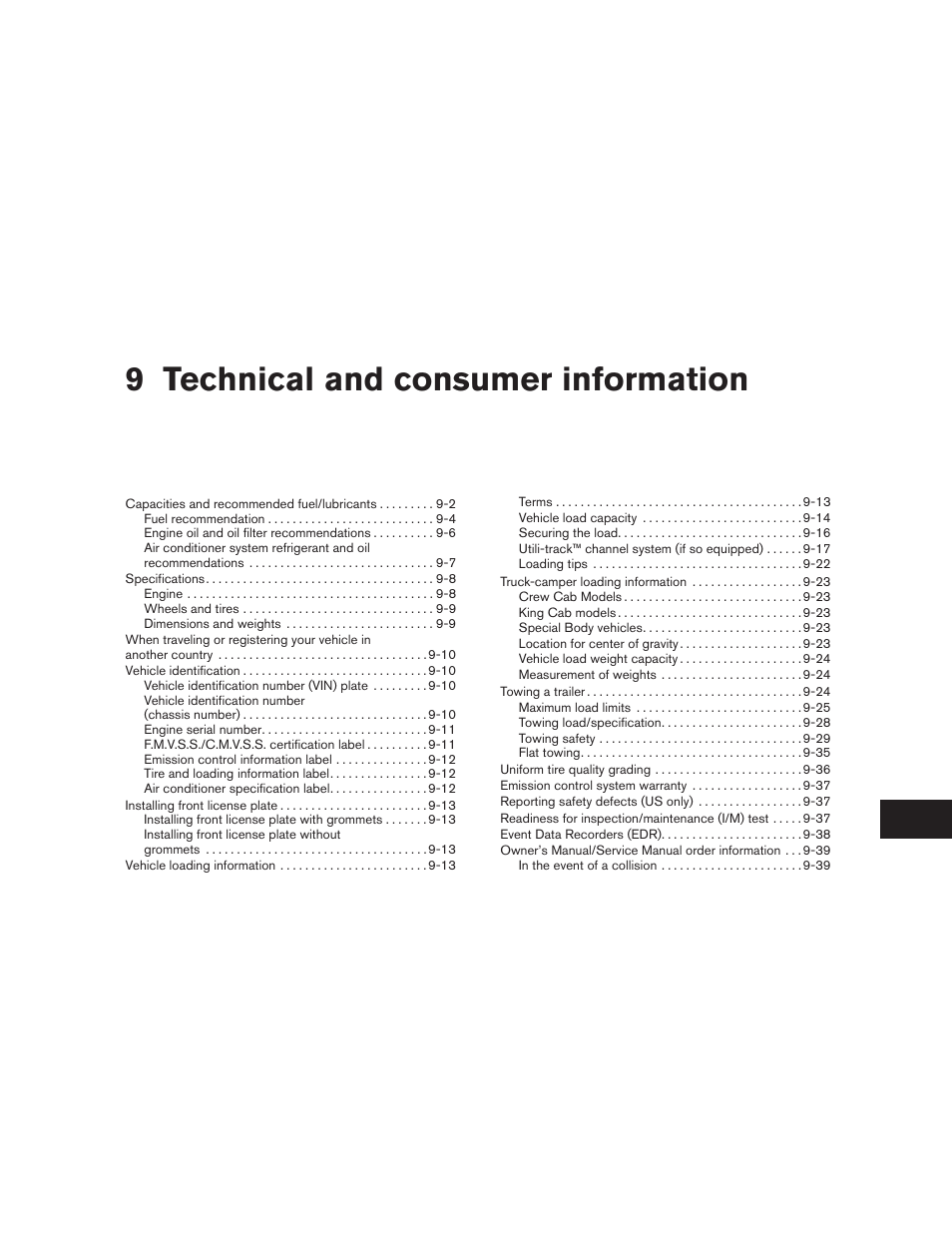 Technical and consumer information, 9 technical and consumer information | NISSAN 2010 Frontier User Manual | Page 325 / 373