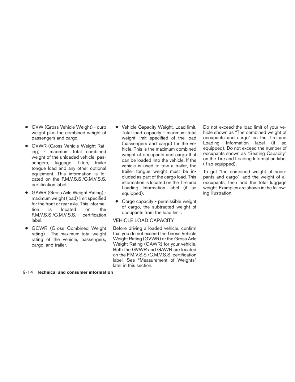 Vehicle load capacity -14 | NISSAN 2010 Frontier User Manual | Page 338 / 373