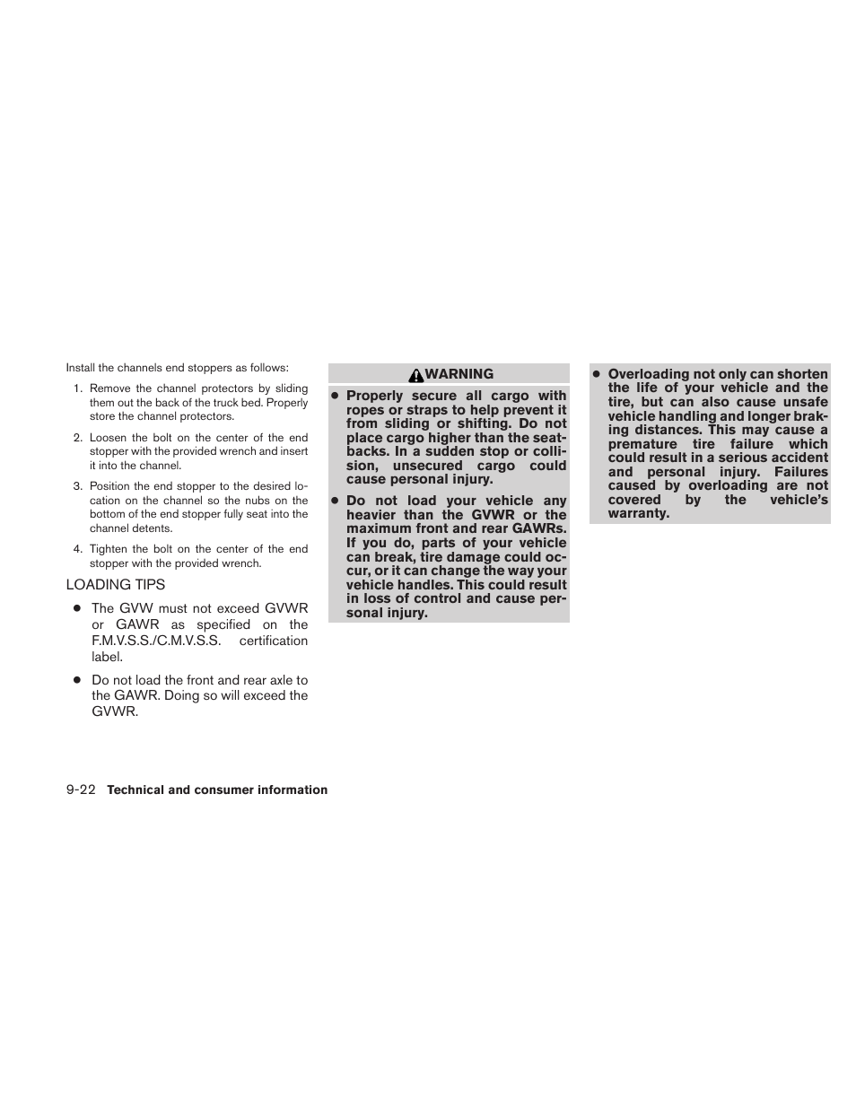 Loading tips -22 | NISSAN 2010 Frontier User Manual | Page 346 / 373