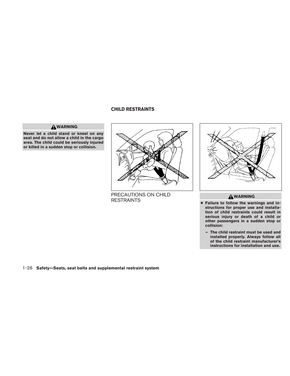 Child restraints -26, Precautions on child restraints -26 | NISSAN 2010 Frontier User Manual | Page 44 / 373