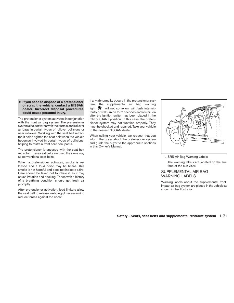 Supplemental air bag warning labels -71 | NISSAN 2010 Frontier User Manual | Page 89 / 373