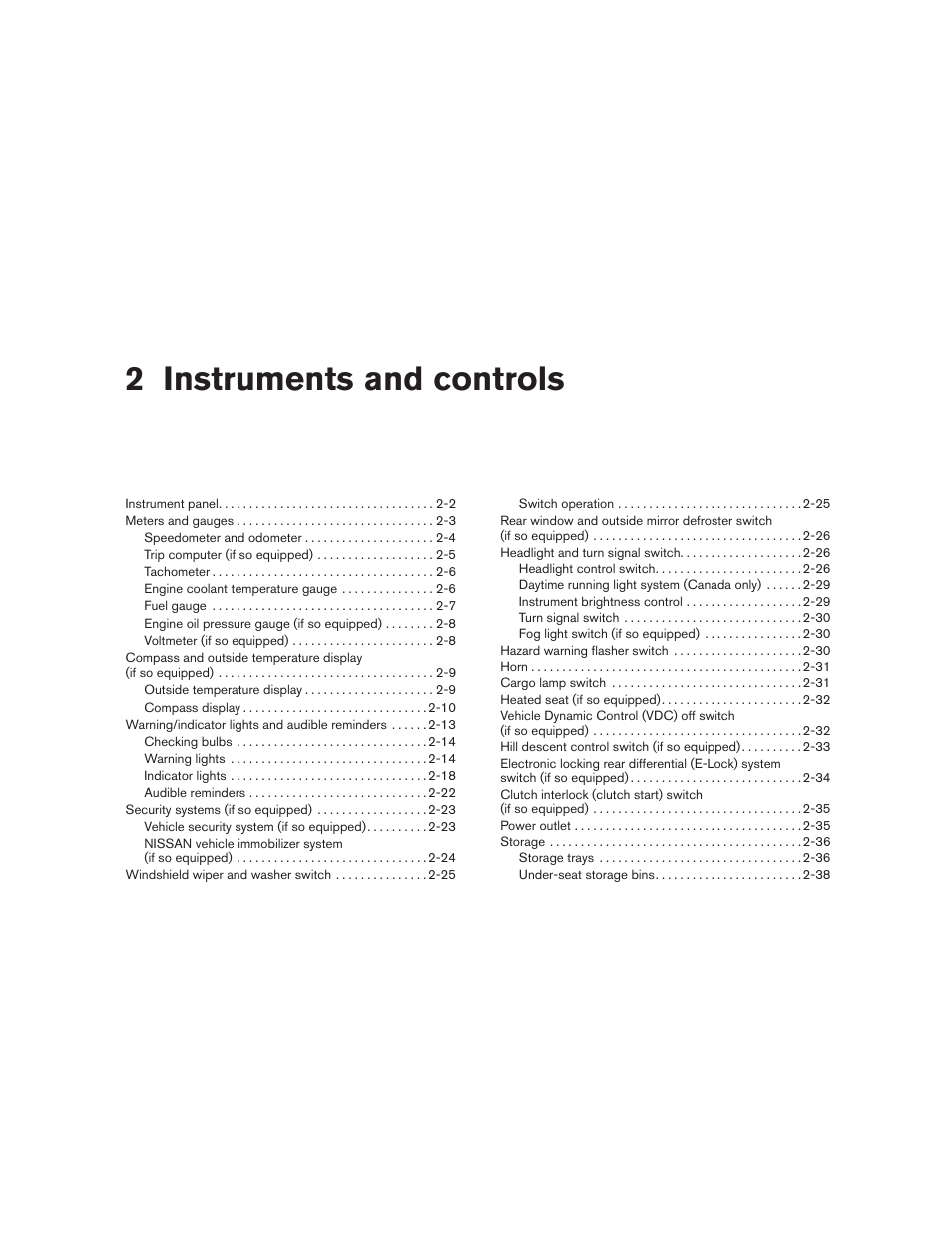 Instruments and controls, 2 instruments and controls | NISSAN 2010 Frontier User Manual | Page 92 / 373