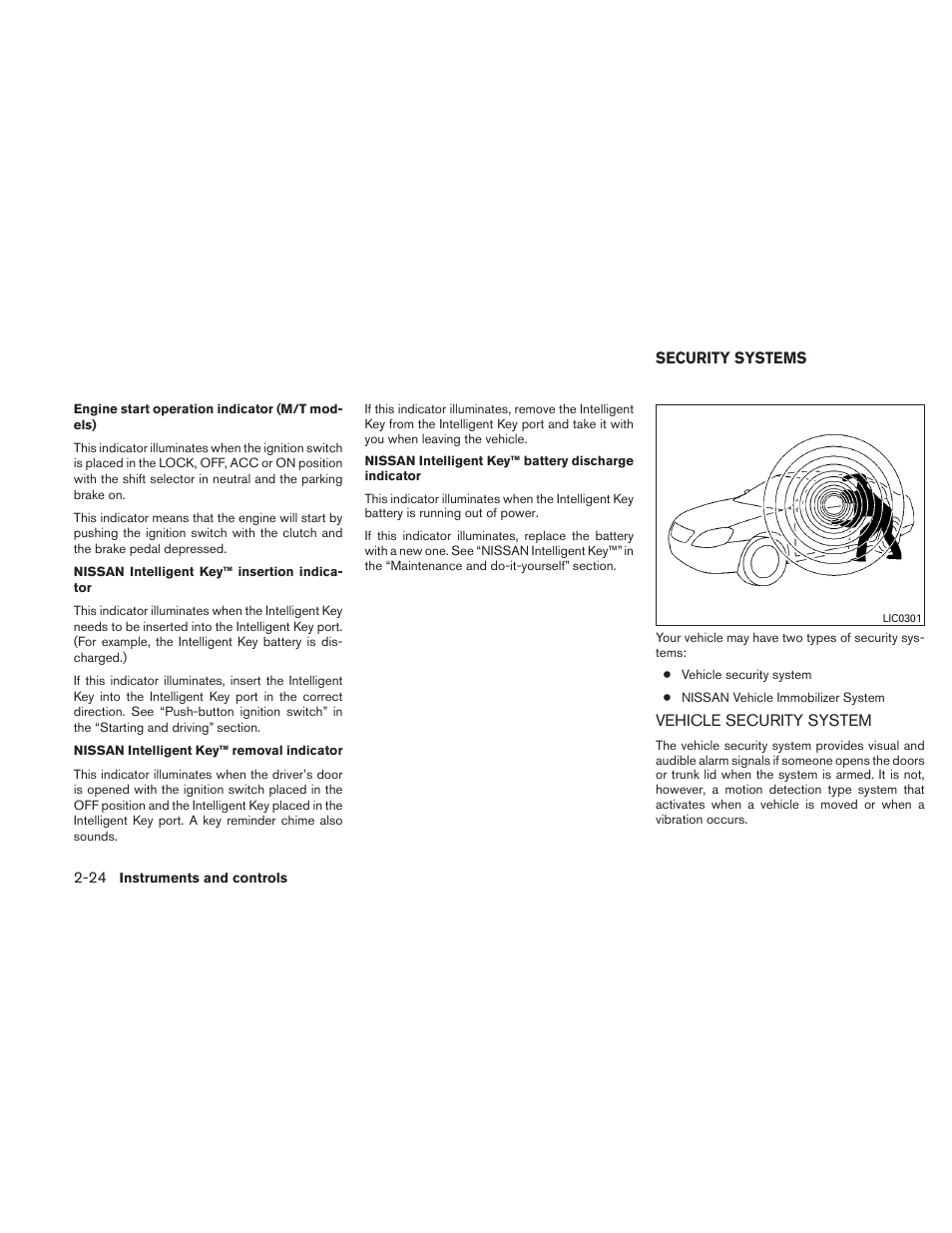 Security systems -24, Vehicle security system -24 | NISSAN 2010 Altima User Manual | Page 101 / 438