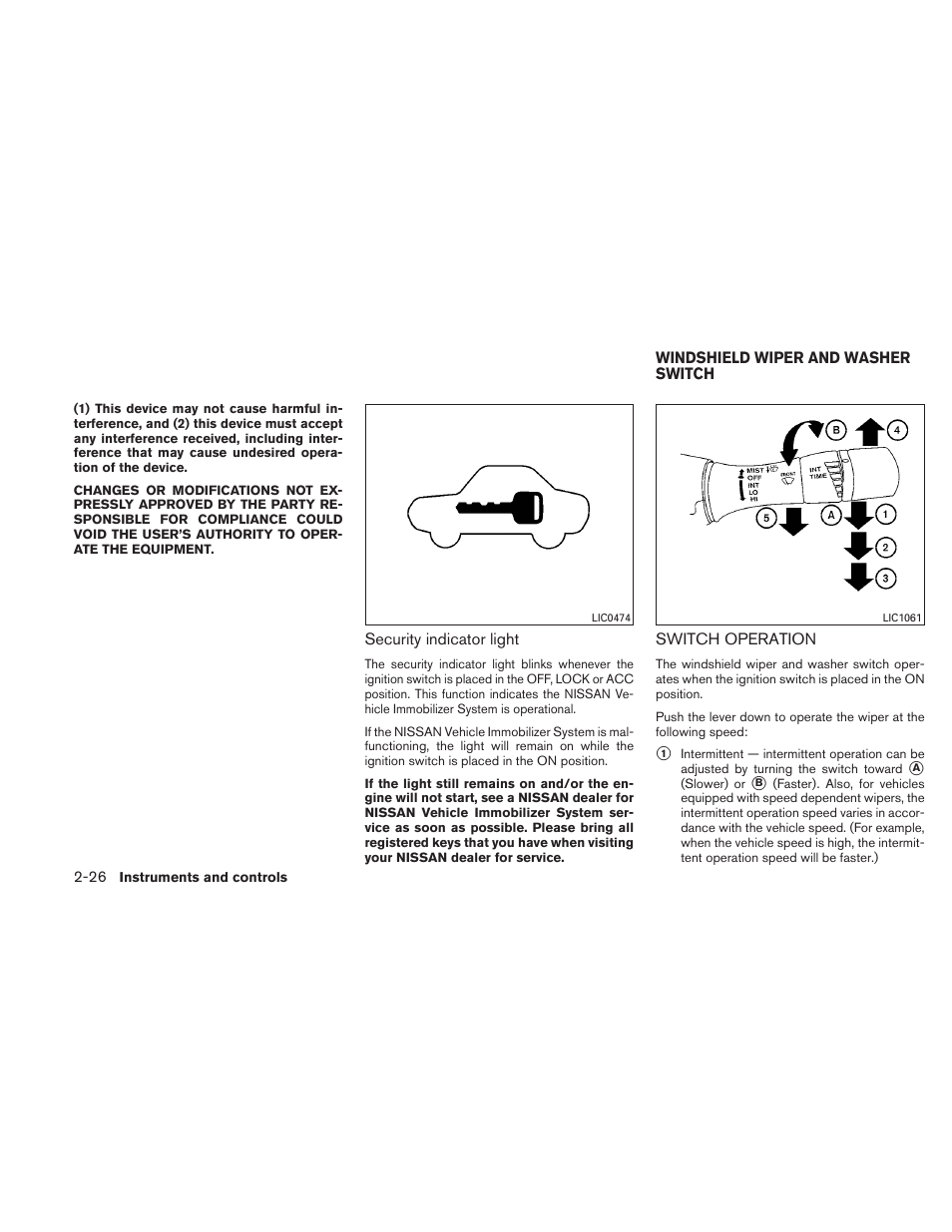 Windshield wiper and washer switch -26, Switch operation -26 | NISSAN 2010 Altima User Manual | Page 103 / 438