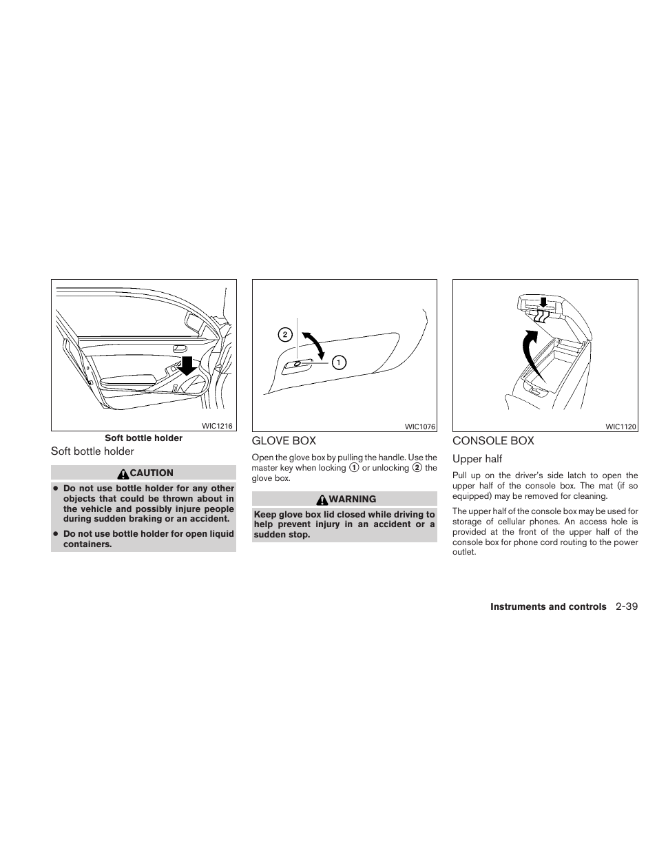 Glove box -39 console box -39 | NISSAN 2010 Altima User Manual | Page 116 / 438