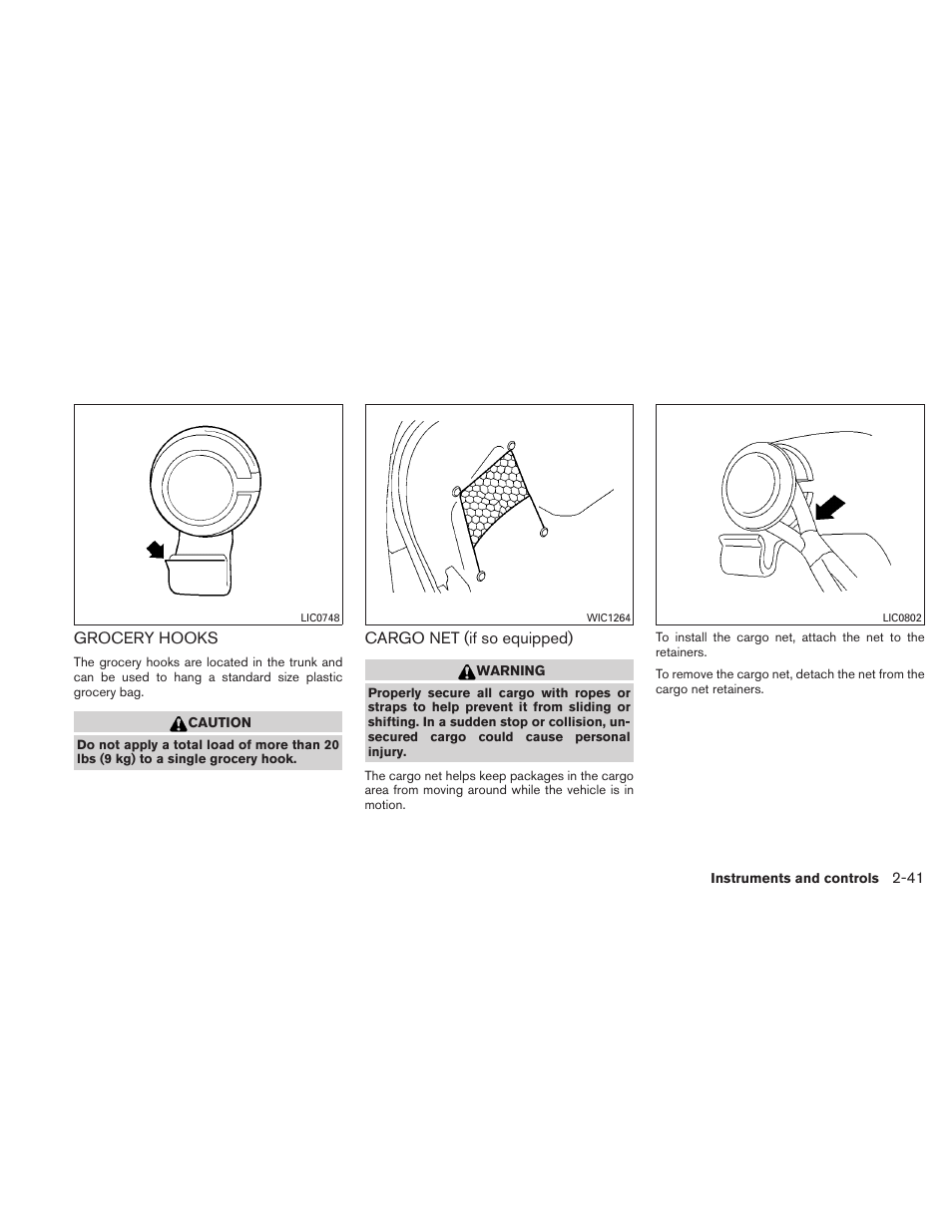 Grocery hooks -41 cargo net (if so equipped) -41 | NISSAN 2010 Altima User Manual | Page 118 / 438