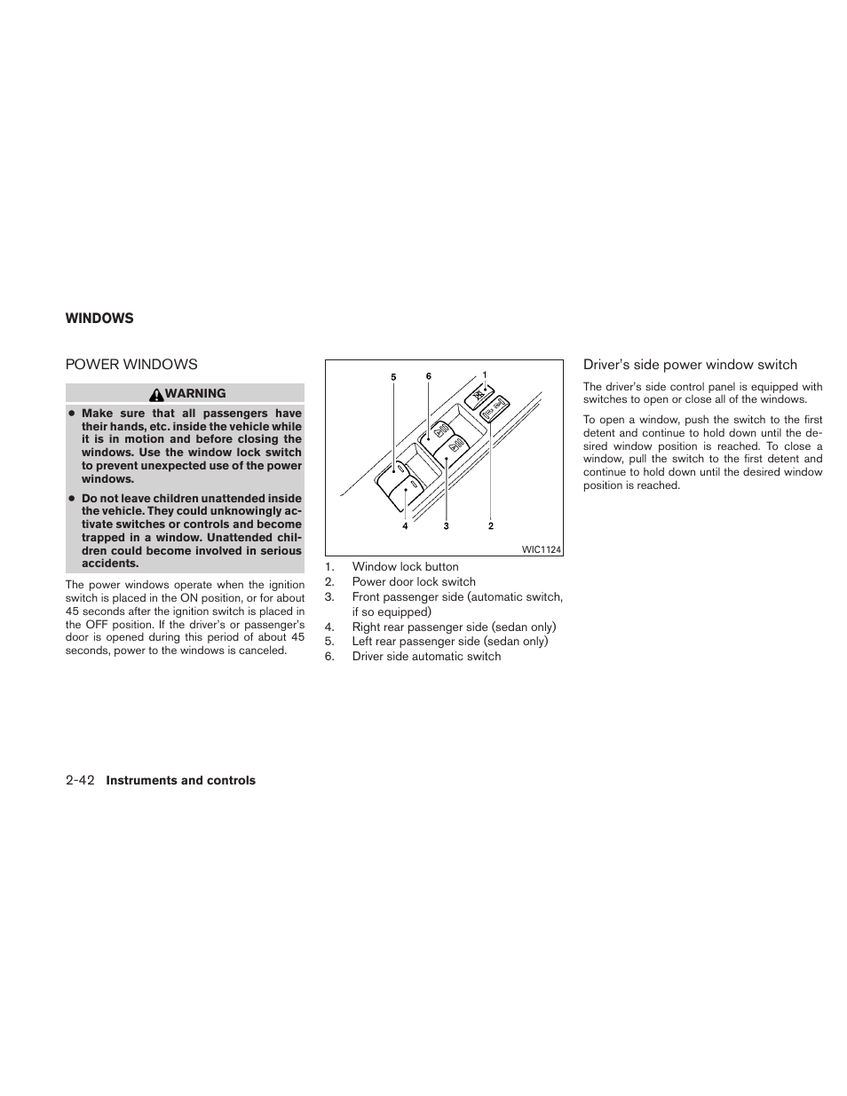 Windows -42, Power windows -42 | NISSAN 2010 Altima User Manual | Page 119 / 438