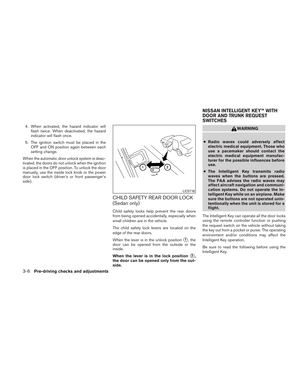 Child safety rear door lock (sedan only) -6 | NISSAN 2010 Altima User Manual | Page 135 / 438