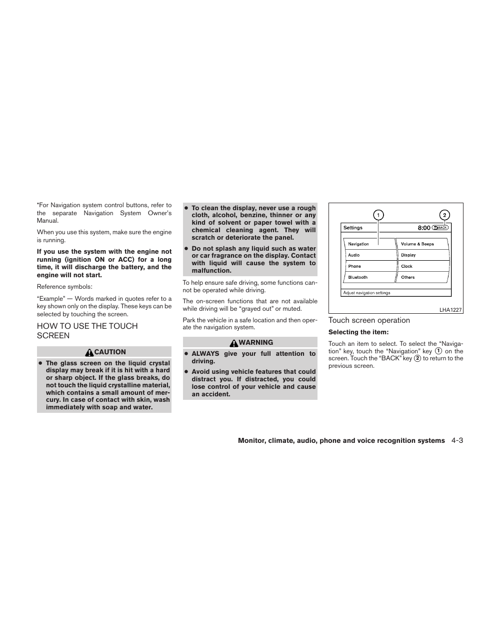 How to use the touch screen -3 | NISSAN 2010 Altima User Manual | Page 164 / 438