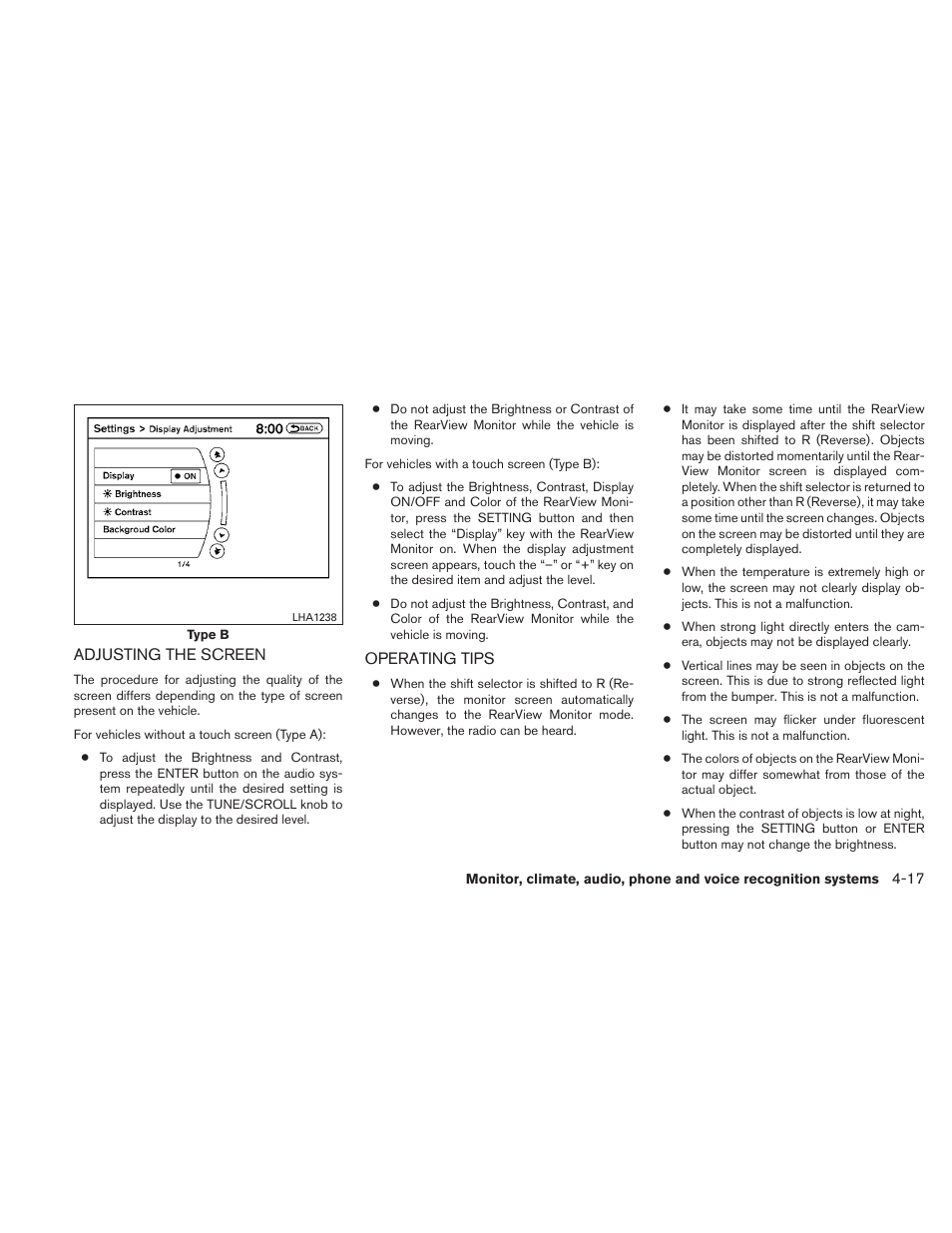 Adjusting the screen -17 operating tips -17 | NISSAN 2010 Altima User Manual | Page 178 / 438