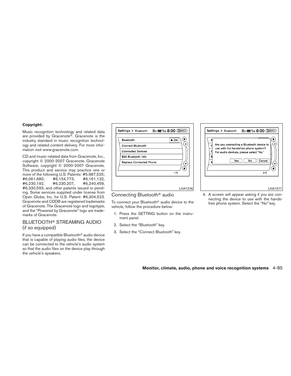 Bluetooth, Streaming audio (if so equipped) -85 | NISSAN 2010 Altima User Manual | Page 246 / 438