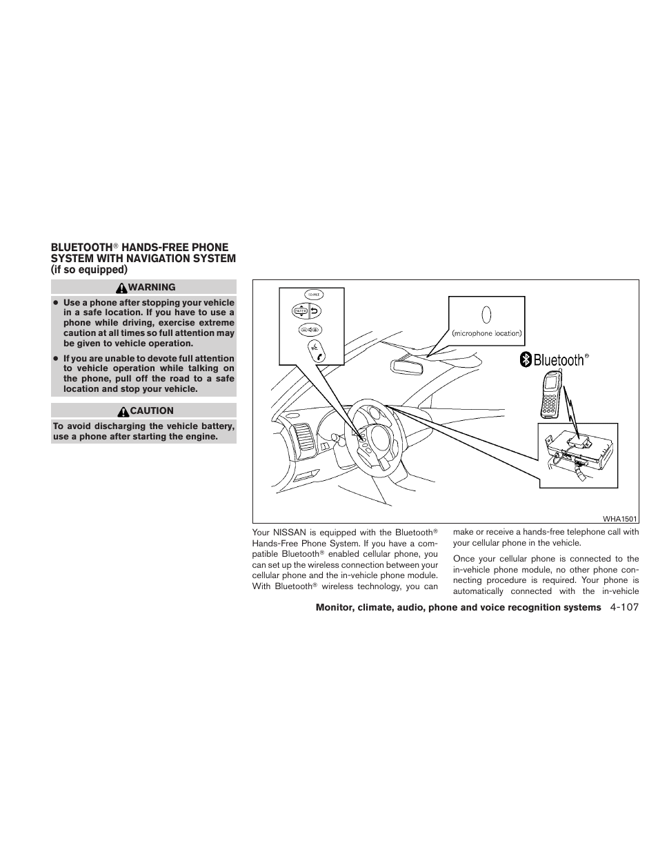 Bluetooth, Hands-free phone system with, Navigation system (if so equipped) -107 | NISSAN 2010 Altima User Manual | Page 268 / 438