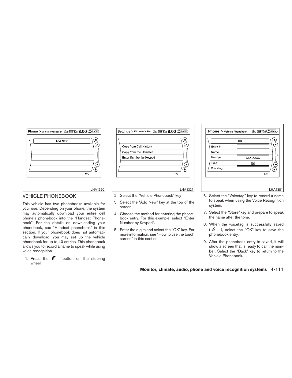 Vehicle phonebook -111 | NISSAN 2010 Altima User Manual | Page 272 / 438