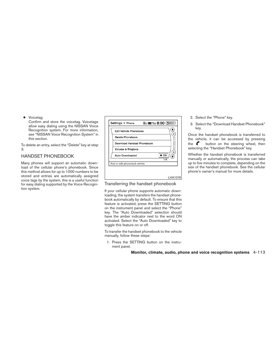 Handset phonebook -113 | NISSAN 2010 Altima User Manual | Page 274 / 438