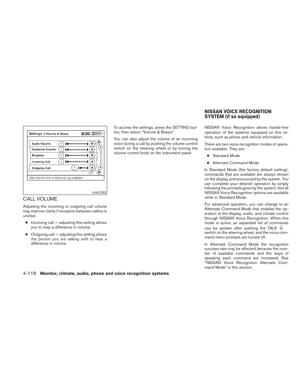 Call volume -118 | NISSAN 2010 Altima User Manual | Page 279 / 438