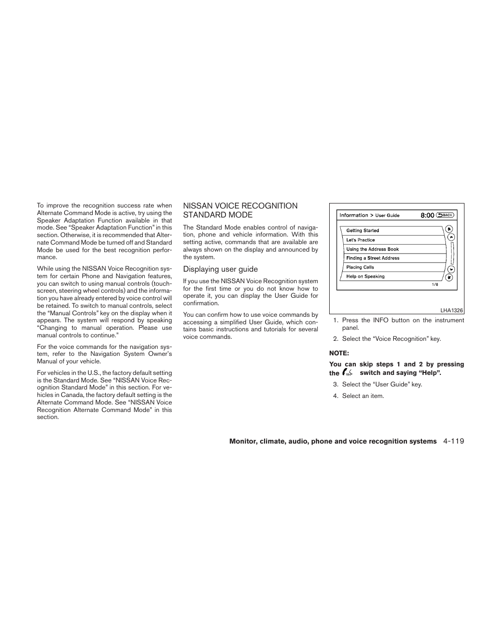 Nissan voice recognition standard mode -119 | NISSAN 2010 Altima User Manual | Page 280 / 438