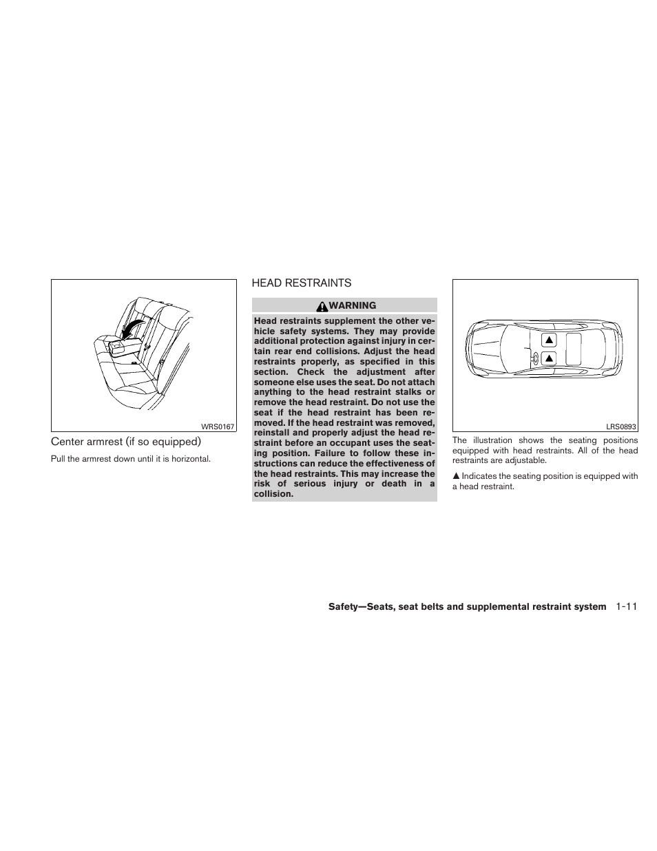 Head restraints -11 | NISSAN 2010 Altima User Manual | Page 30 / 438