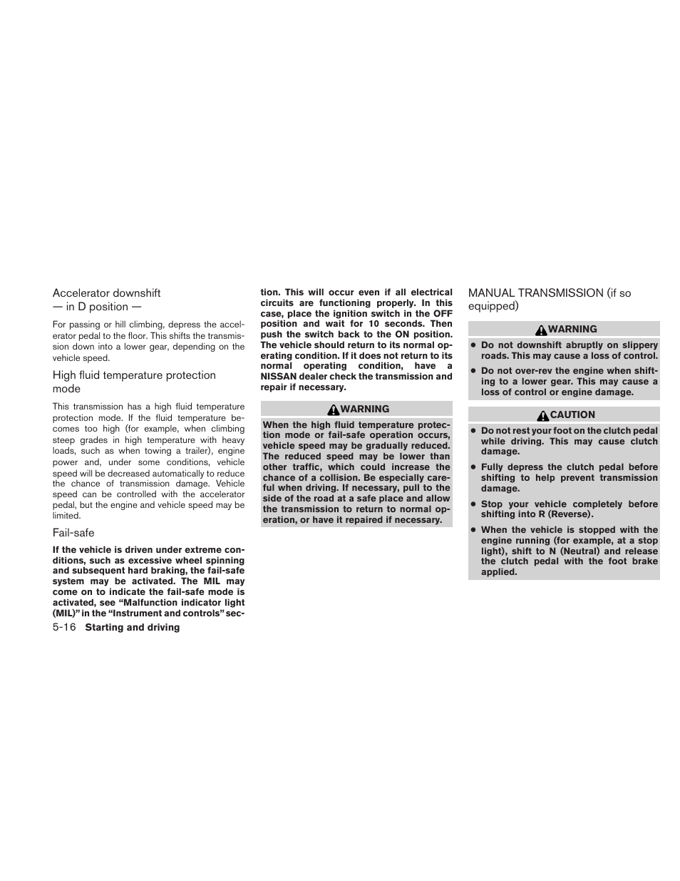 Manual transmission (if so equipped) -16 | NISSAN 2010 Altima User Manual | Page 319 / 438