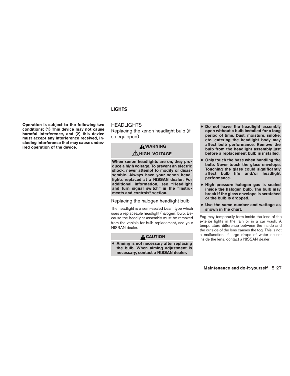 Lights -27, Headlights -27 | NISSAN 2010 Altima User Manual | Page 380 / 438