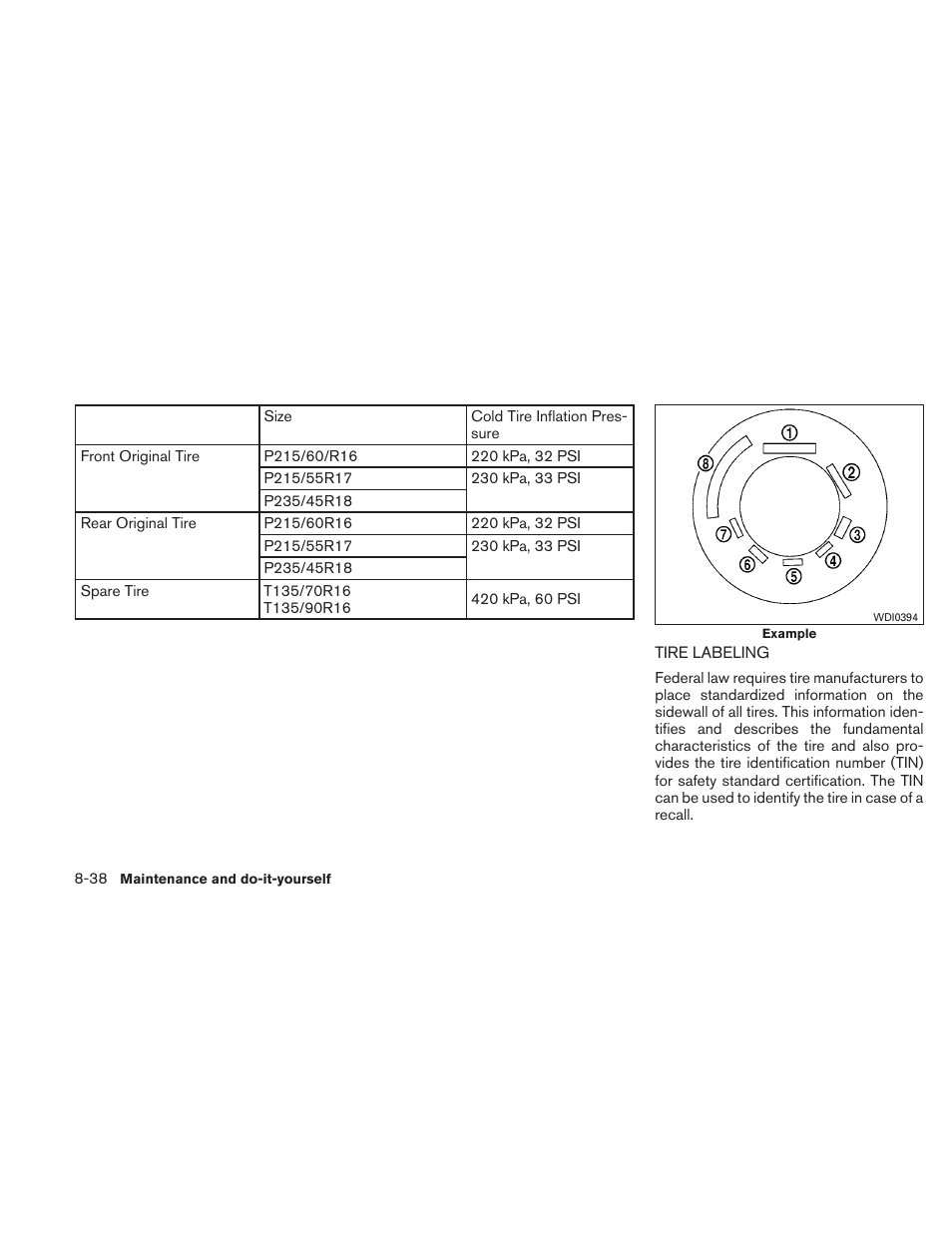 Tire labeling -38 | NISSAN 2010 Altima User Manual | Page 391 / 438