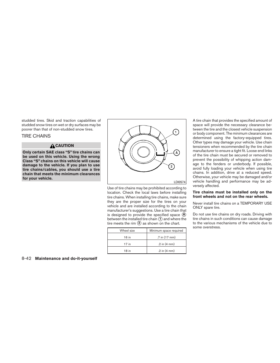 Tire chains -42 | NISSAN 2010 Altima User Manual | Page 395 / 438