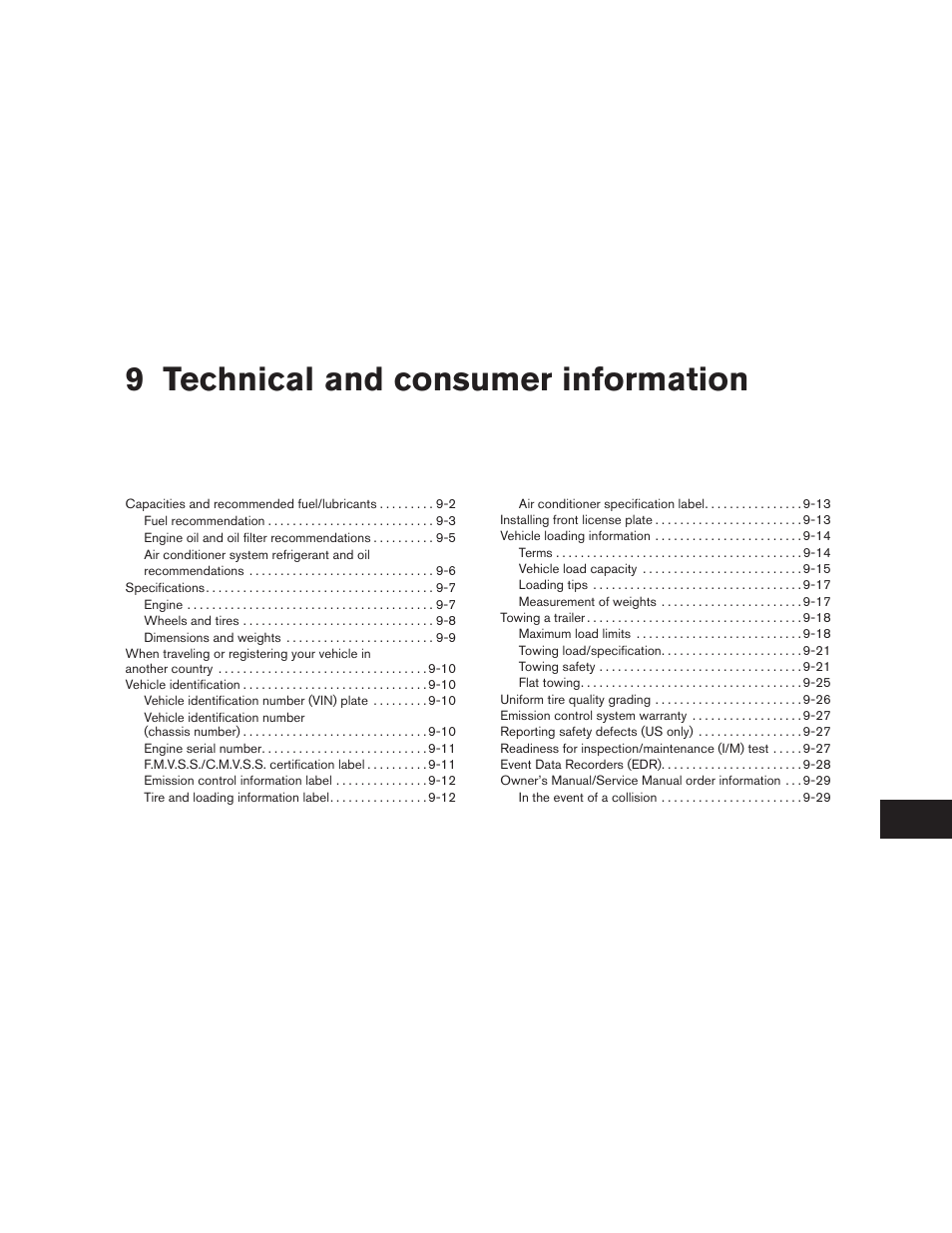 Technical and consumer information, 9 technical and consumer information | NISSAN 2010 Altima User Manual | Page 400 / 438